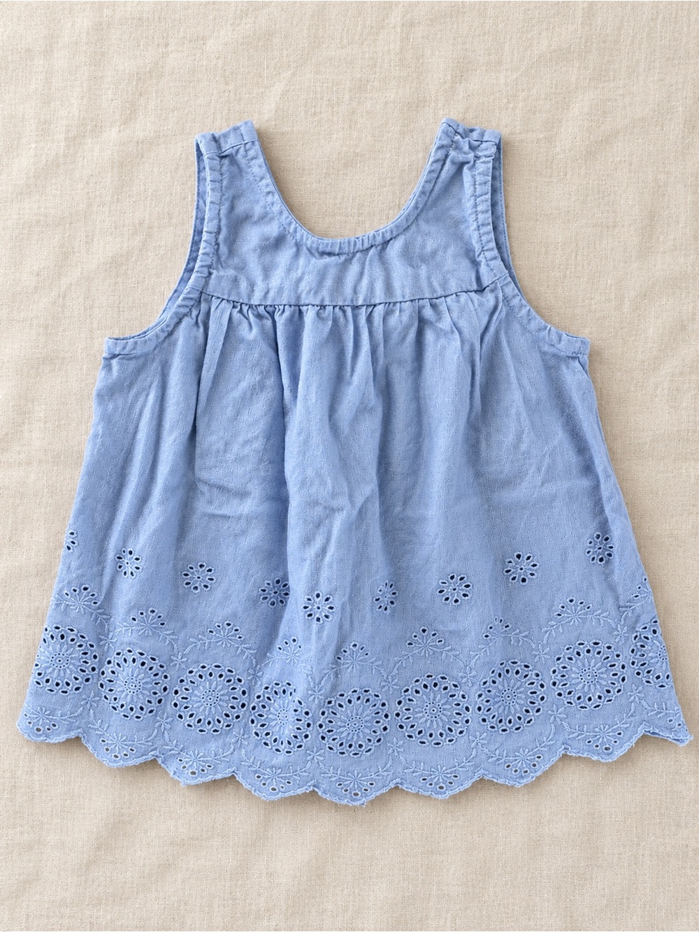 Hanna Andersson Girls Blue Eyelet Cotton Linen Embroidered Tunic Top Size 5